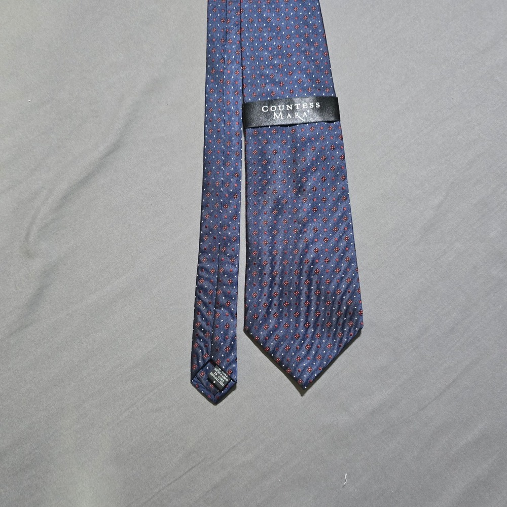 Countess Mara Tie Mens OS Blue Red White Geometric Silk‎ Micro Pattern Necktie